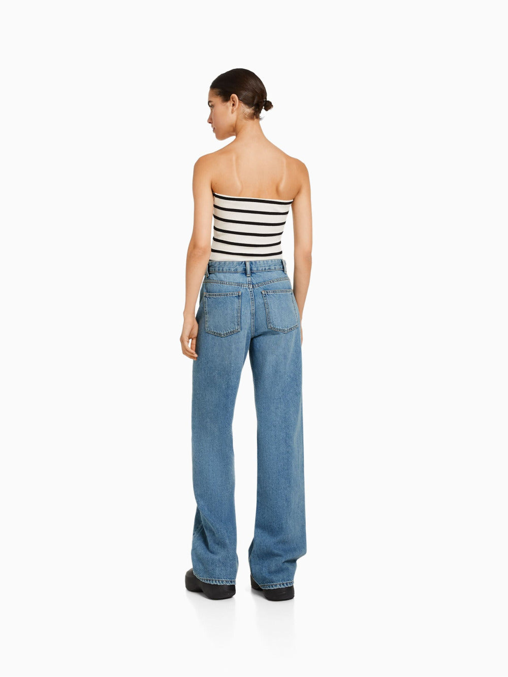 Top cropped cai-cai em malha listrada