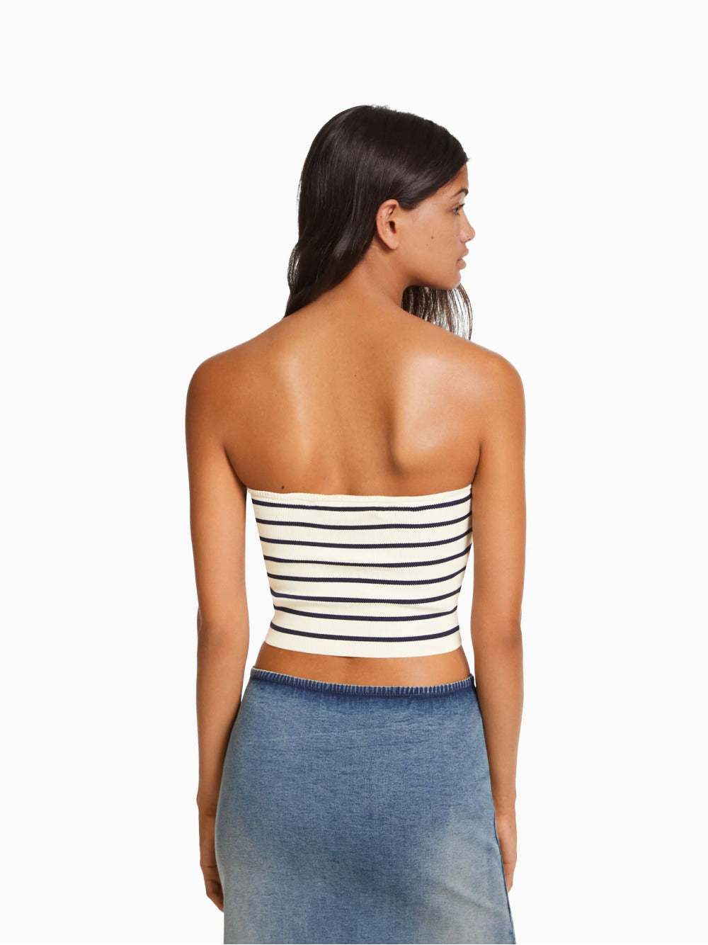 Top cropped cai-cai em malha listrada
