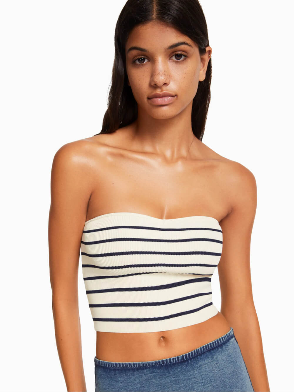 Top cropped cai-cai em malha listrada