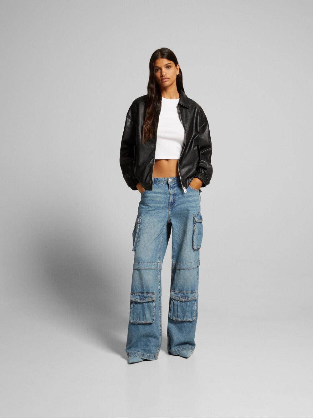 jakke med pappapassform i imitert skinn