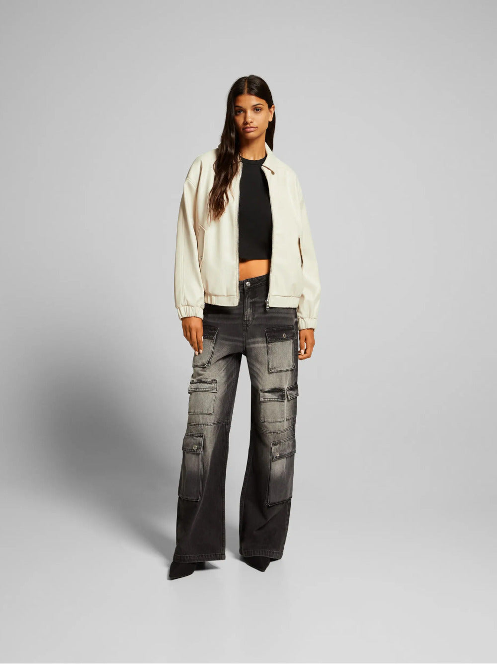 jakke med pappapassform i imitert skinn