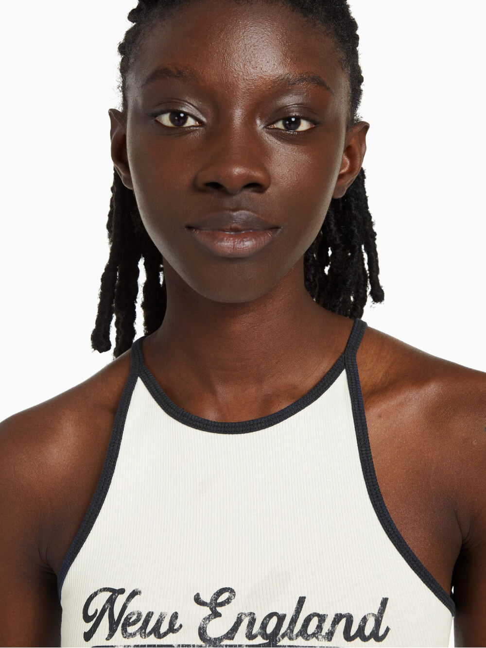 Ribbed printed strappy T-shirt