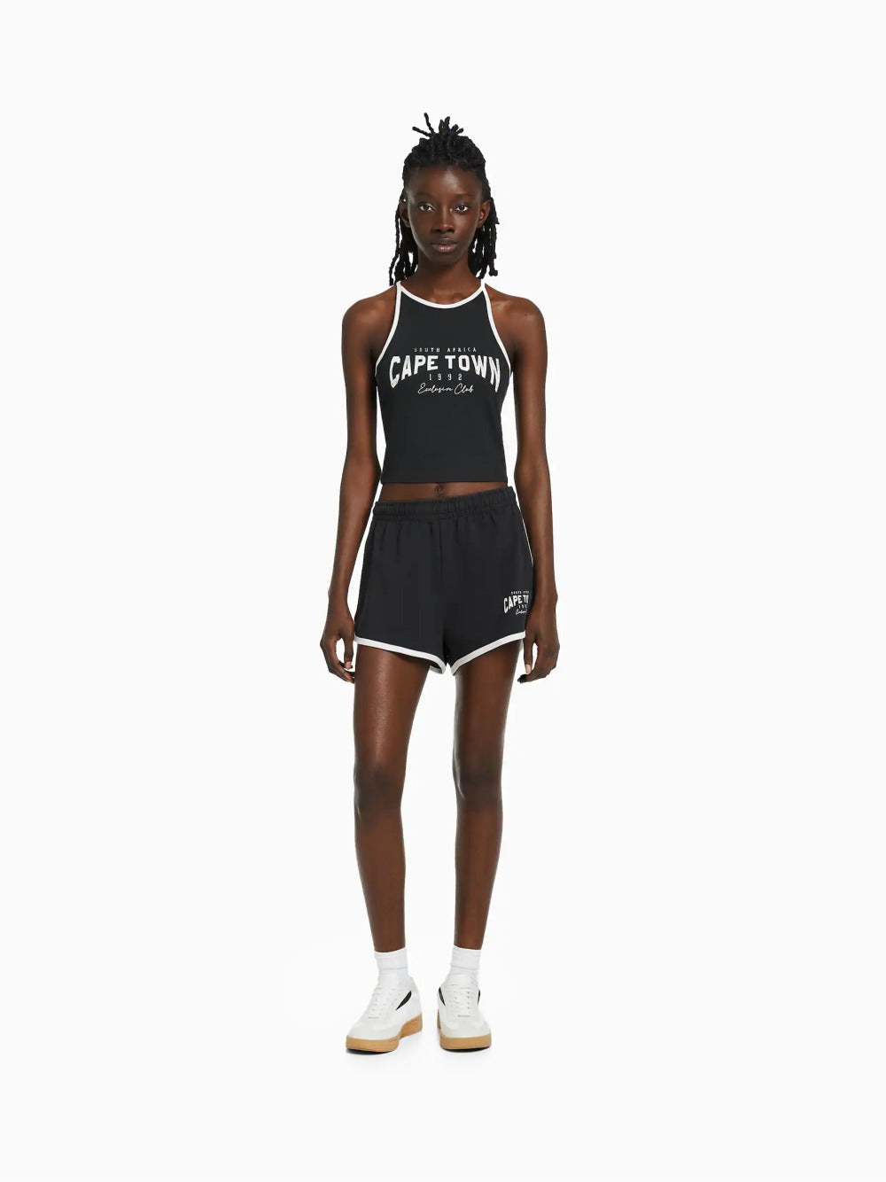 Ribbed printed strappy T-shirt