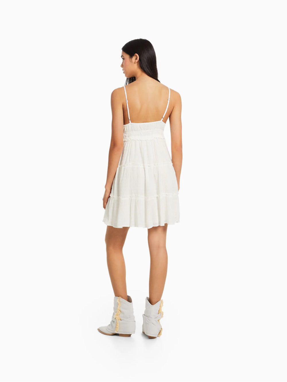 Mini dress with ruffled straps