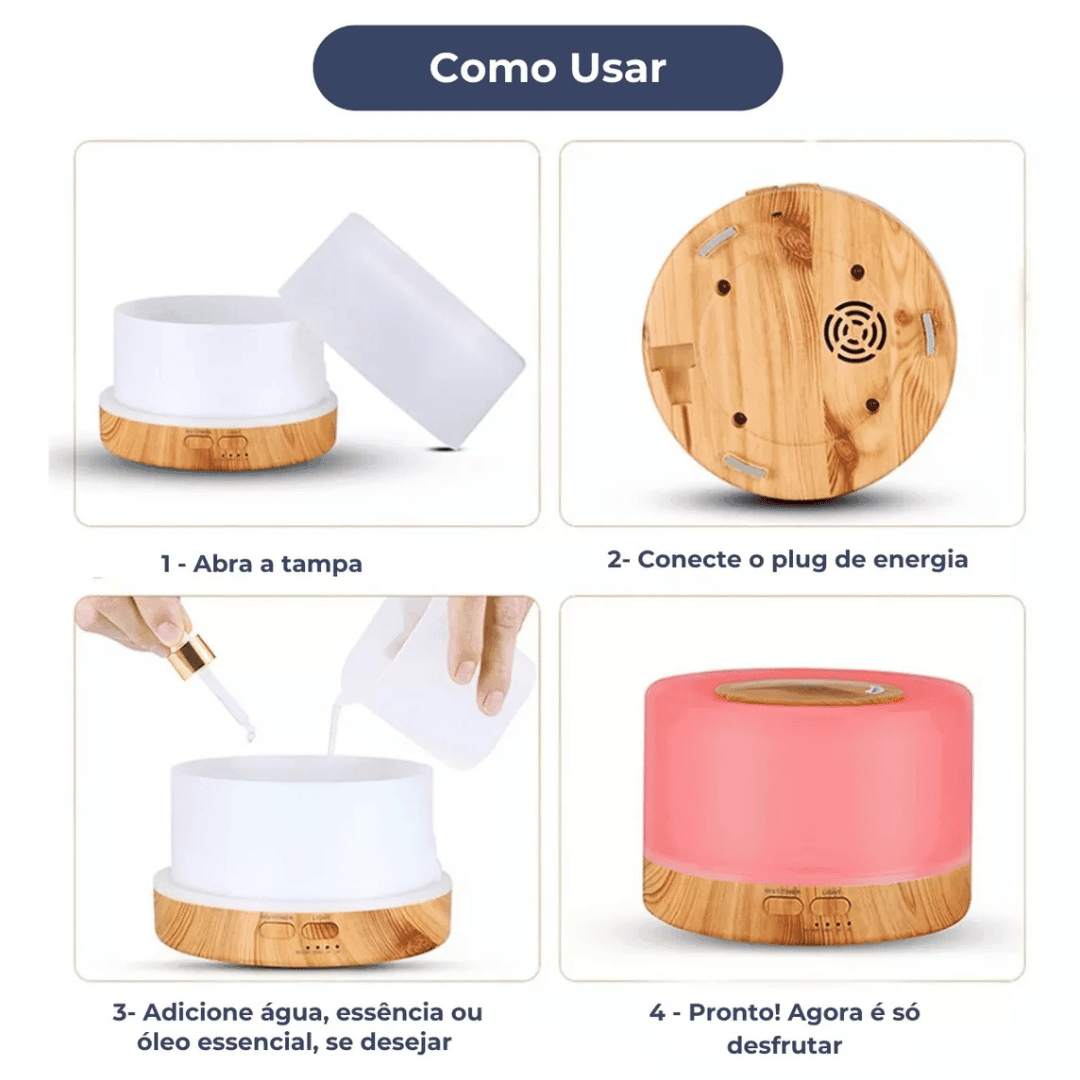 Ultrasoniese lugbevochtiger en aromatiseerder 500ml