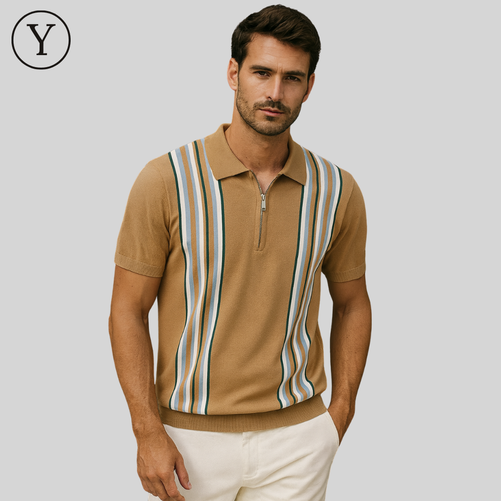 Retro-Polohemd mit Streifen & Zipper