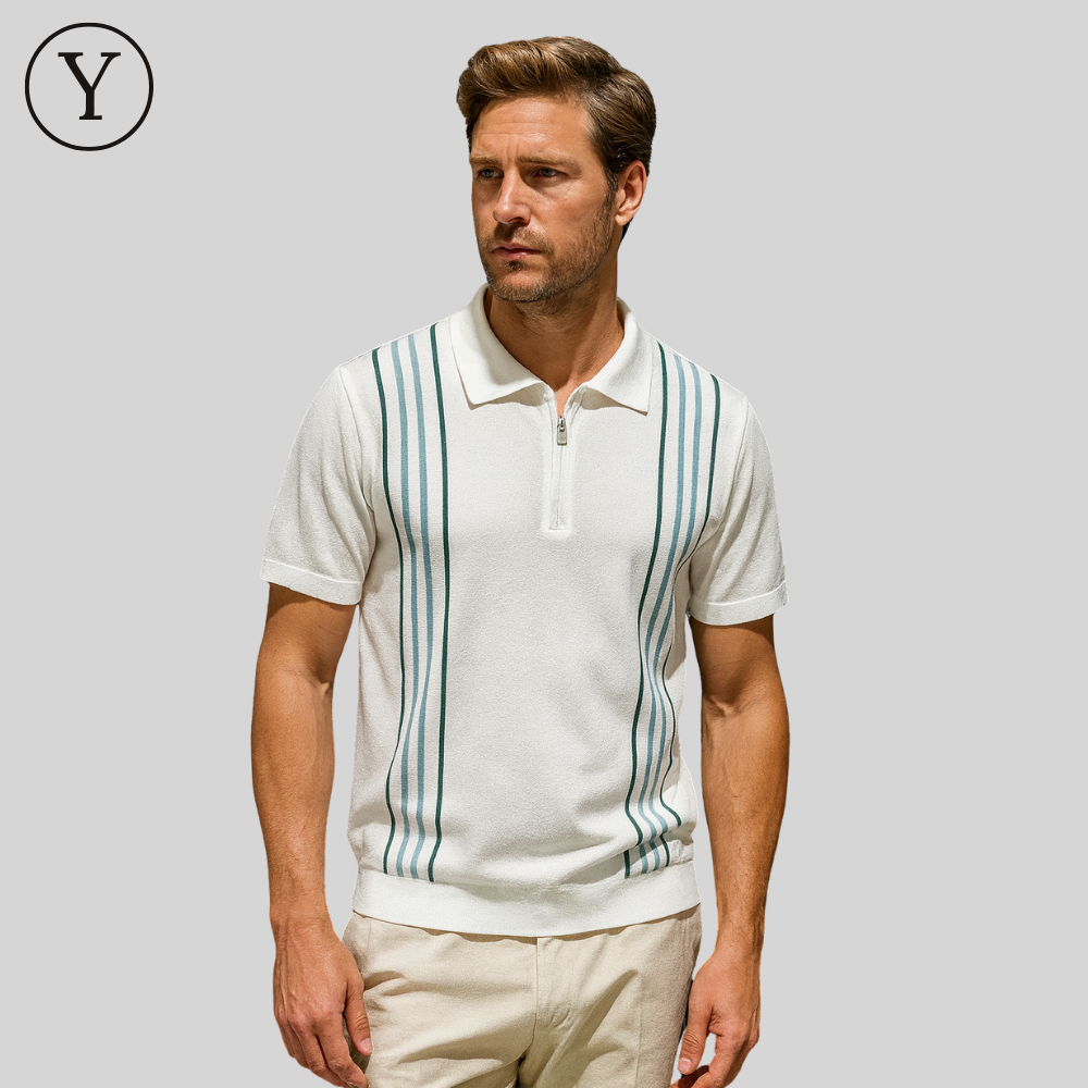 Retro-Polohemd mit Streifen & Zipper