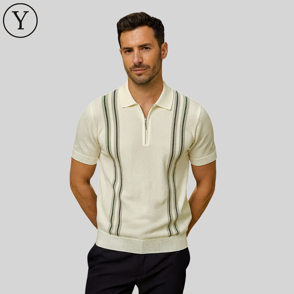 Retro-Polohemd mit Streifen & Zipper