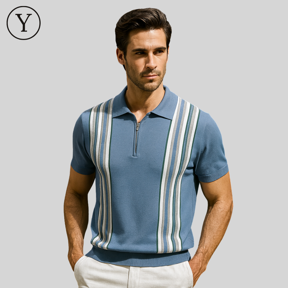 Retro-Polohemd mit Streifen & Zipper