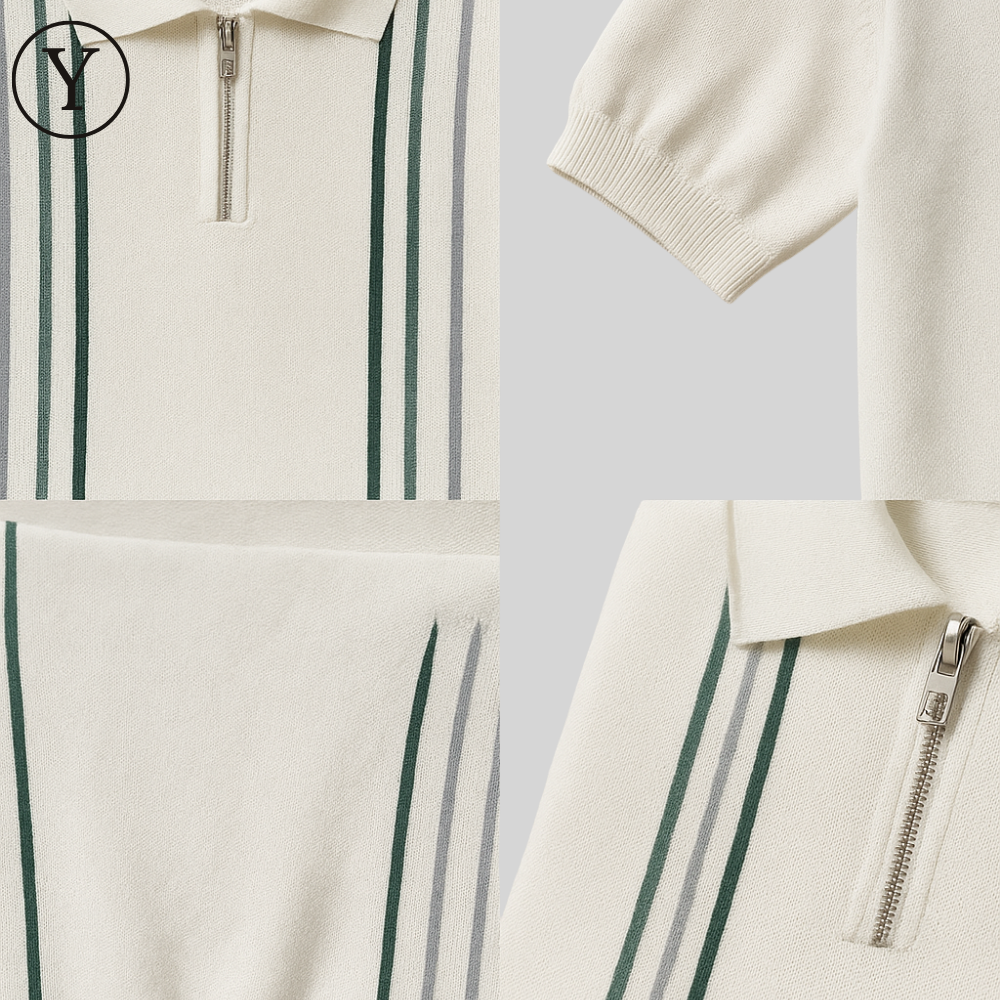 Retro-Polohemd mit Streifen & Zipper