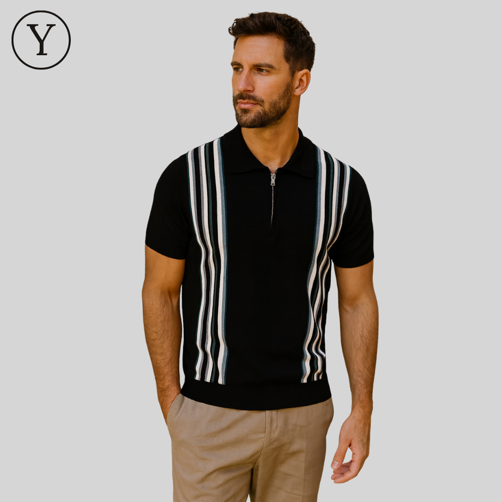 Retro-Polohemd mit Streifen & Zipper