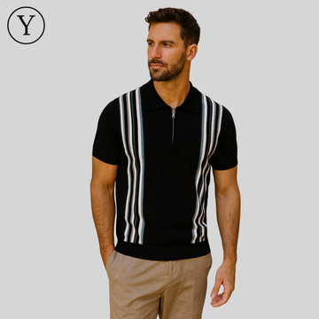 Retro-Polohemd mit Streifen & Zipper