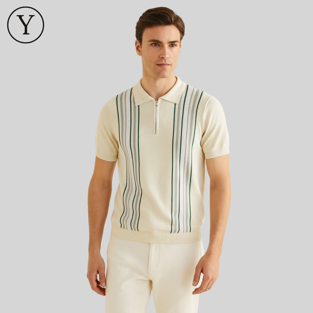 Retro-Polohemd mit Streifen & Zipper