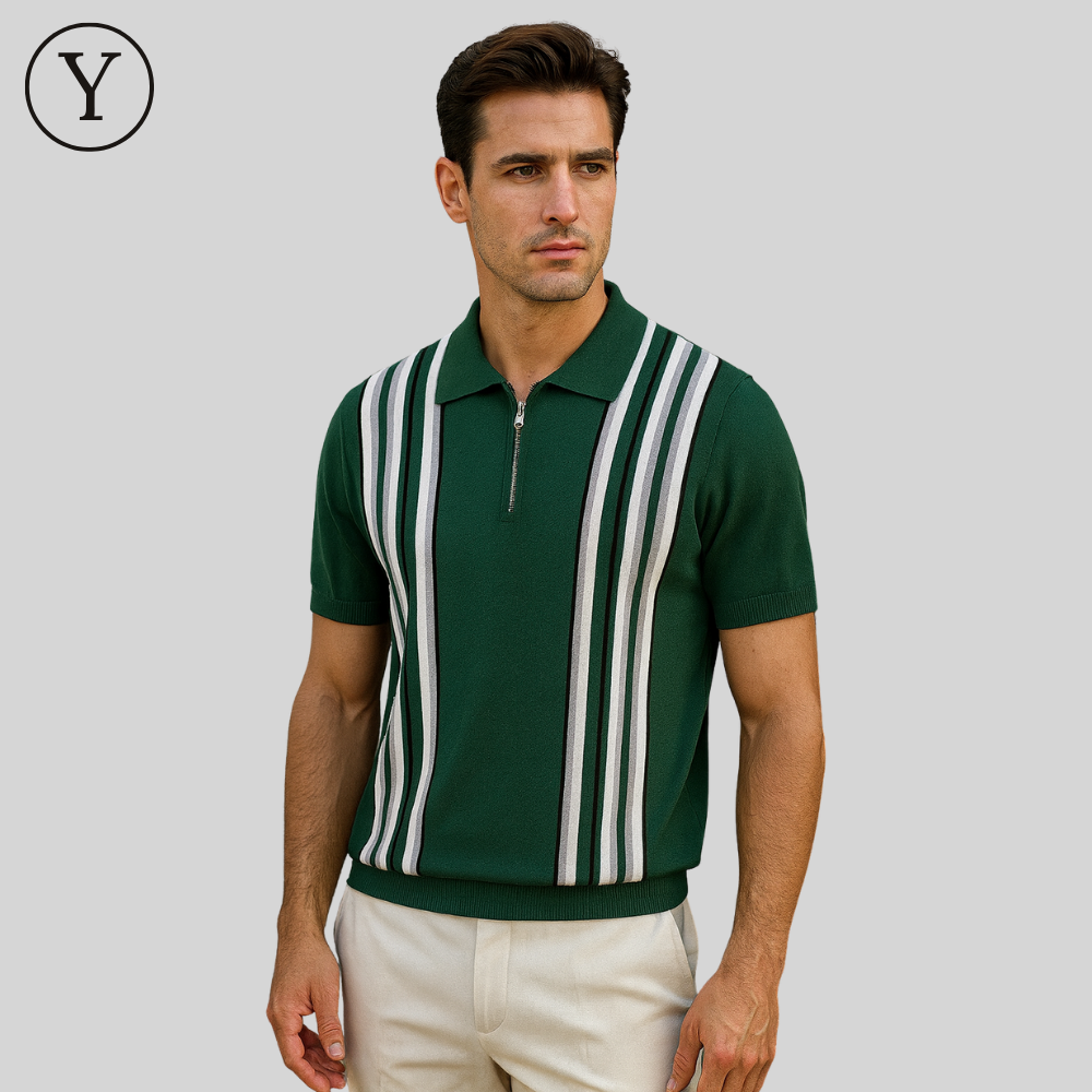 Retro-Polohemd mit Streifen & Zipper