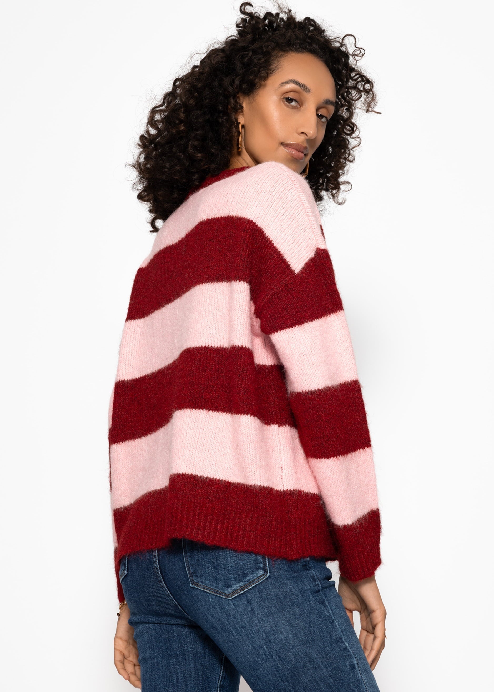 Cárdigan con bloques de rayas – burdeos