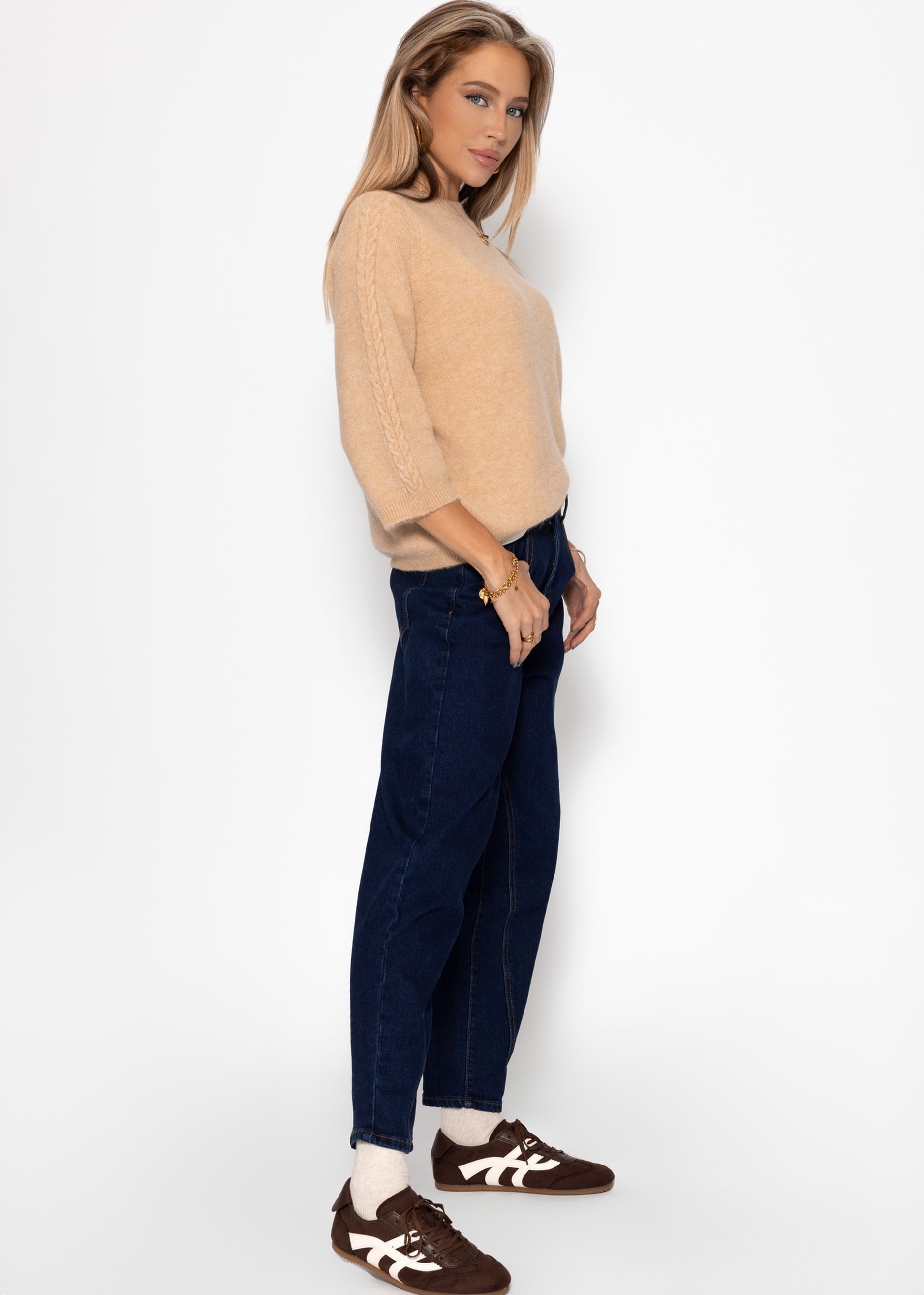 Top de punto con detalle de cable - beige