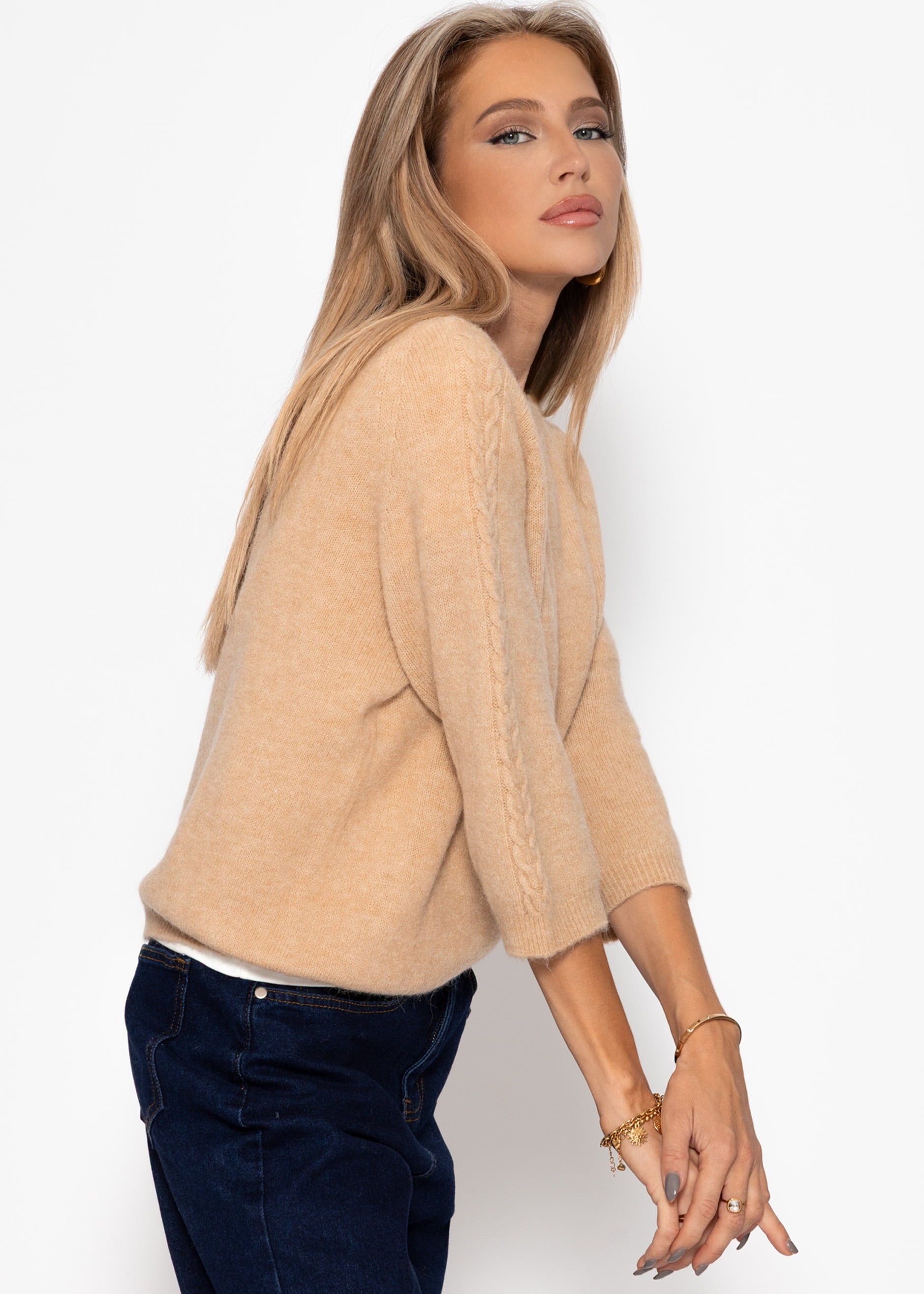 Top de punto con detalle de cable - beige